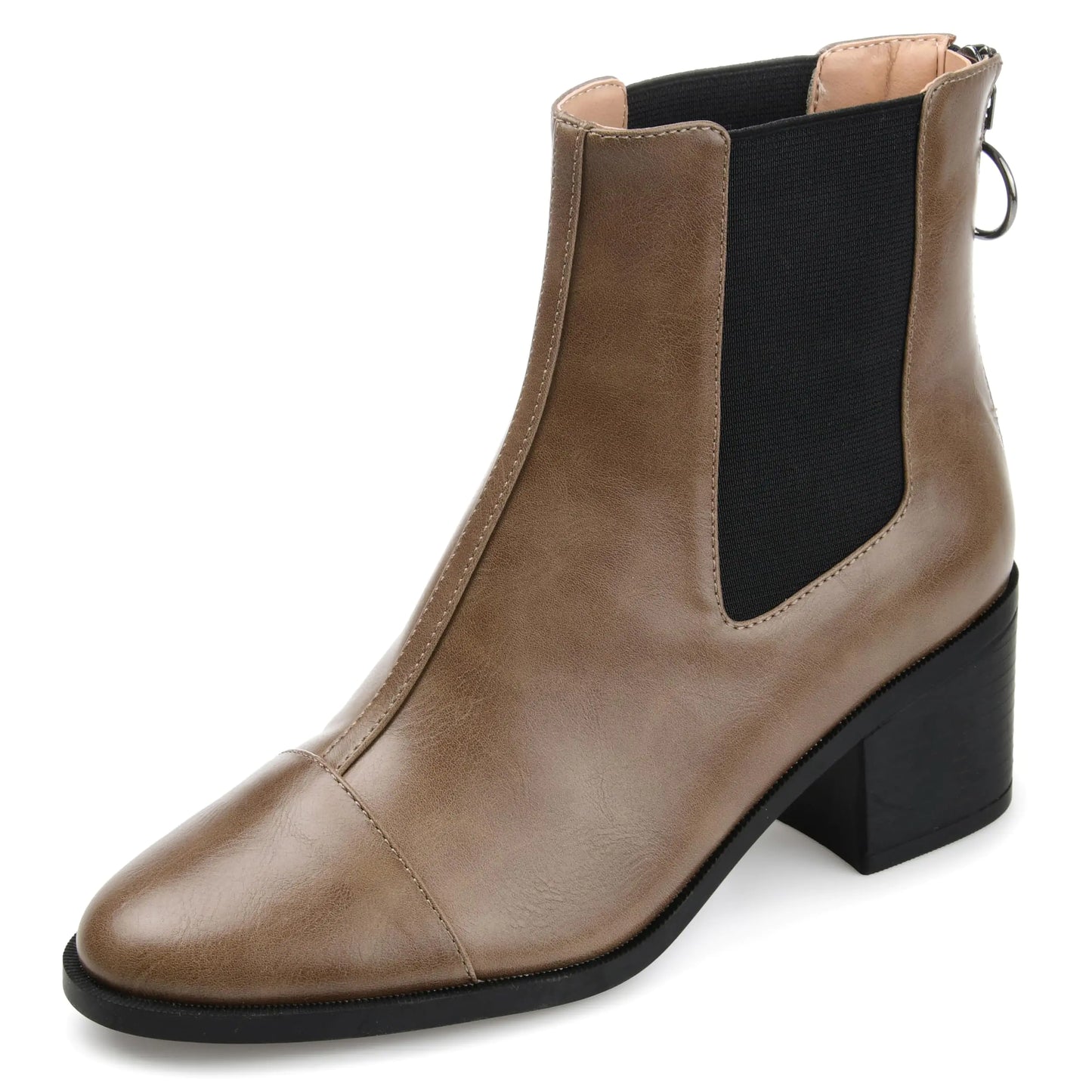 Journee Womens Nigella Tru Comfort Foam Back Heel Zip Stacked Heel Booties Brown