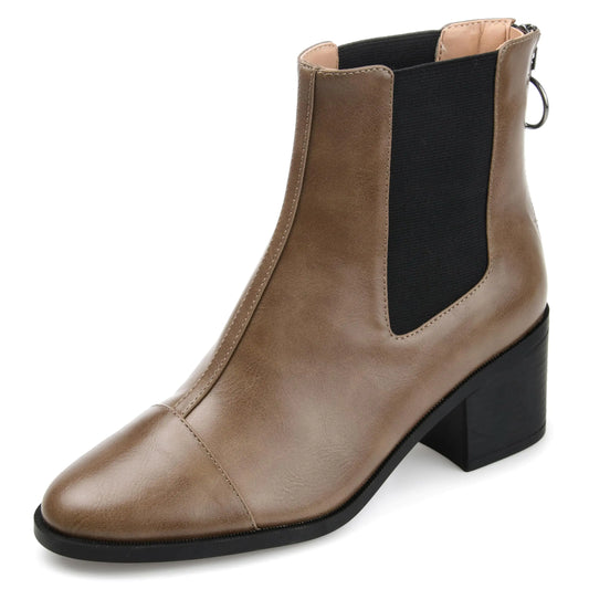Journee Womens Nigella Tru Comfort Foam Back Heel Zip Stacked Heel Booties Brown