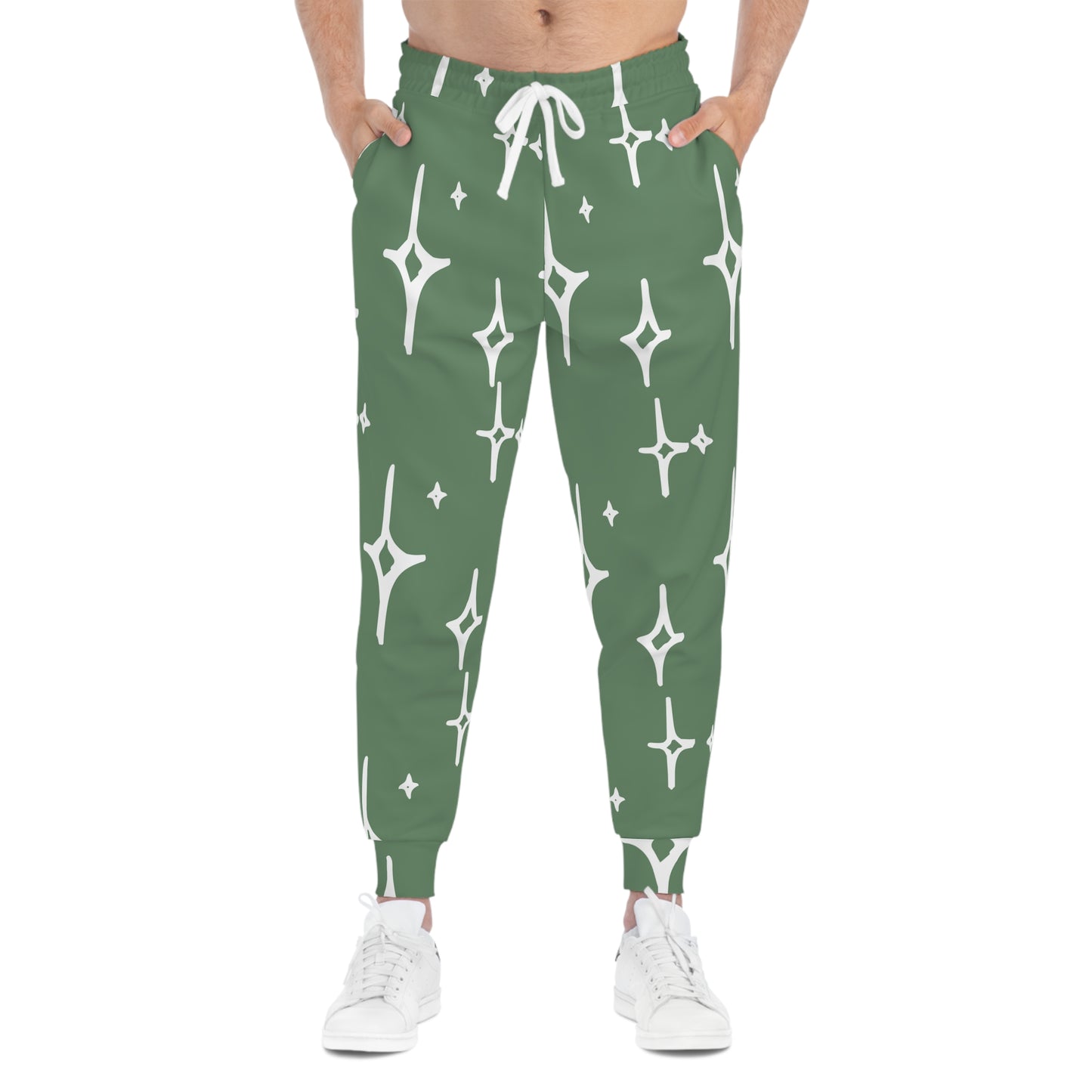 Green Starburst Athletic Joggers — Cozy All-Over-Print Lounge Pants