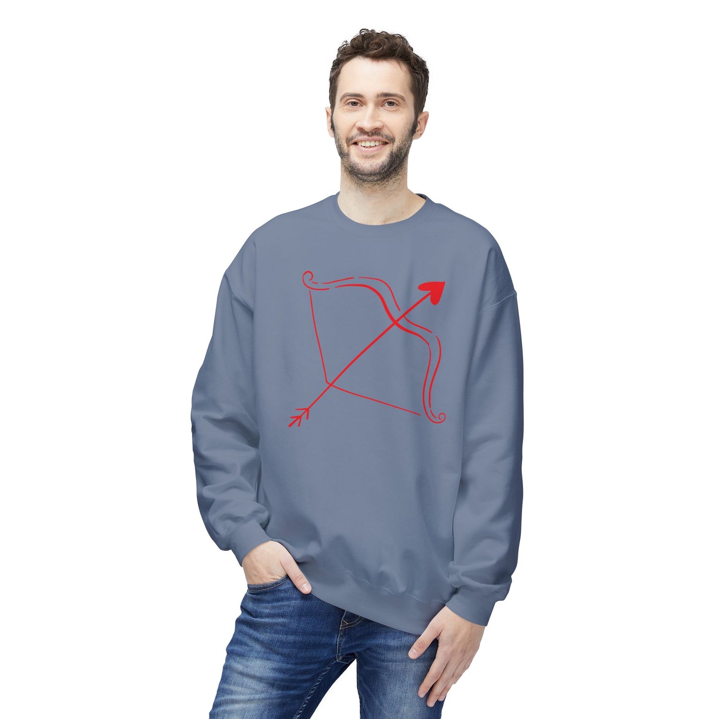 Bow & Arrow Crewneck Sweatshirt — Minimal Cupid Archery Graphic