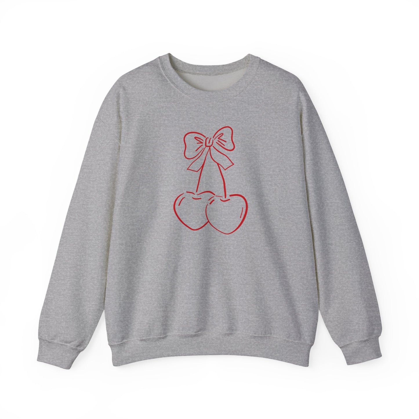 Cherry Bow Sweatshirt — Cute Minimalist Pink Cherry Crewneck