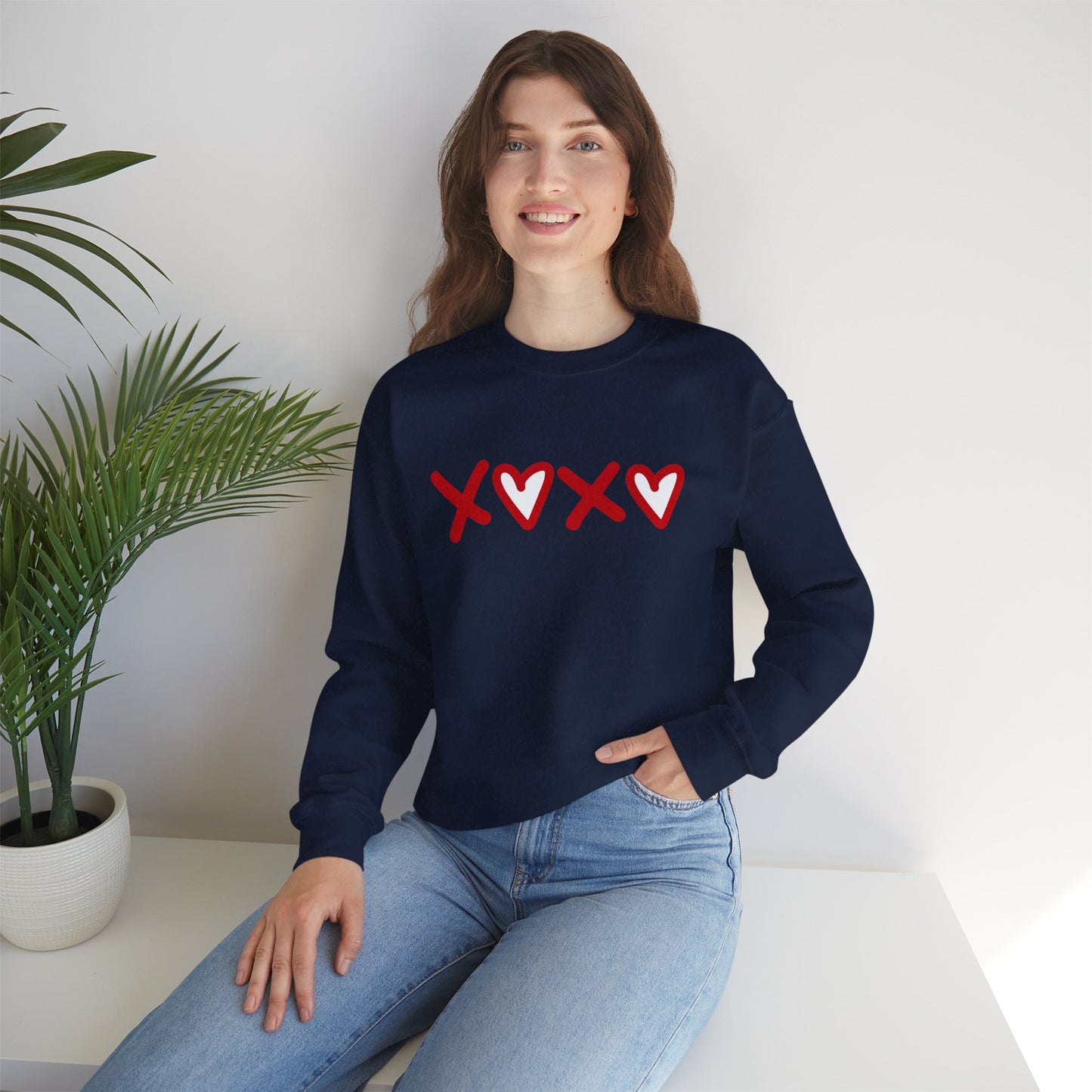 Crewneck Sweatshirt — Red XOXO Hearts Valentine’s Love Graphic