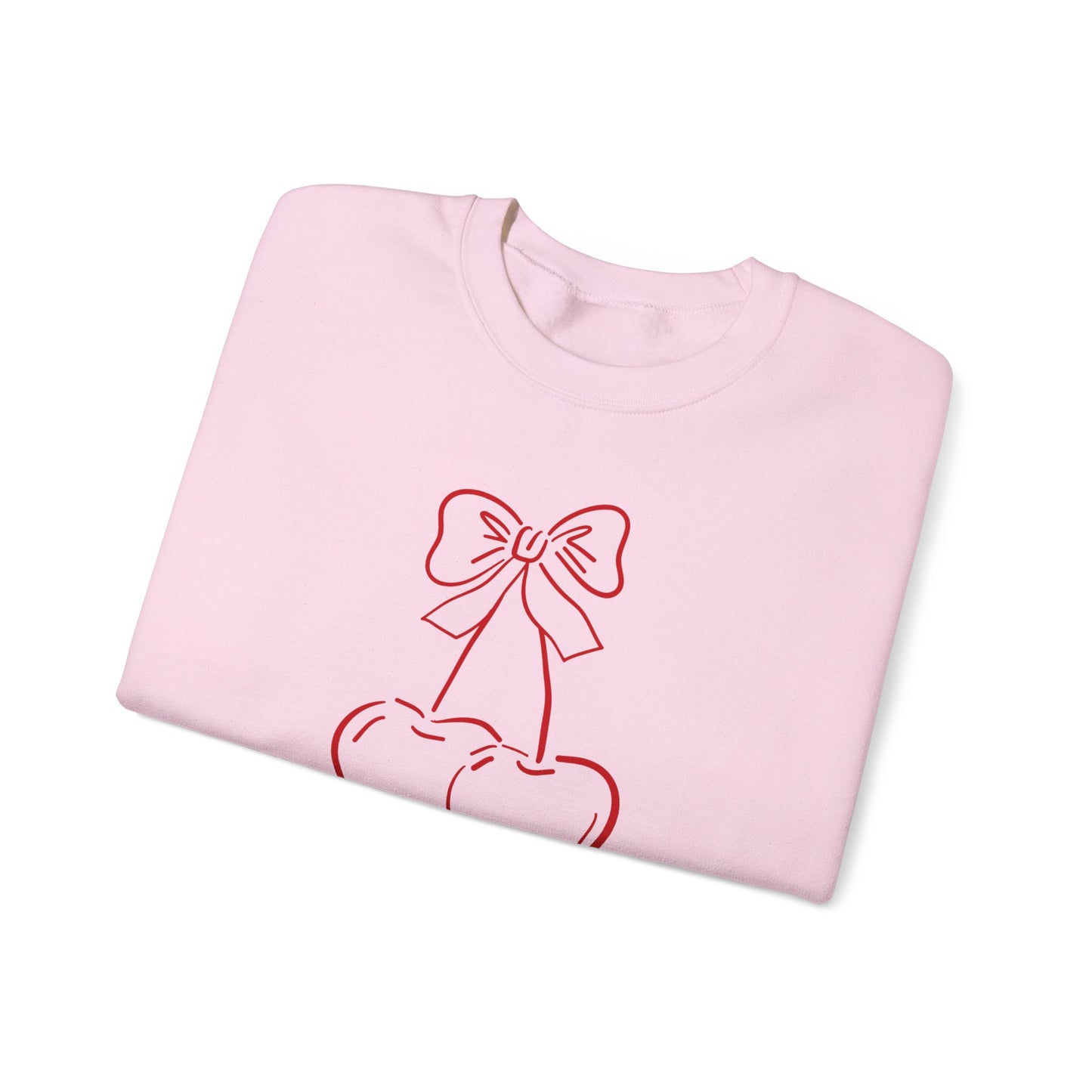 Cherry Bow Sweatshirt — Cute Minimalist Pink Cherry Crewneck