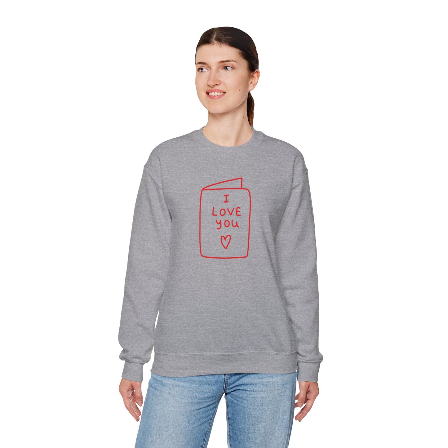 Crewneck Sweatshirt - 'I Love You' Hand-Drawn Card Graphic