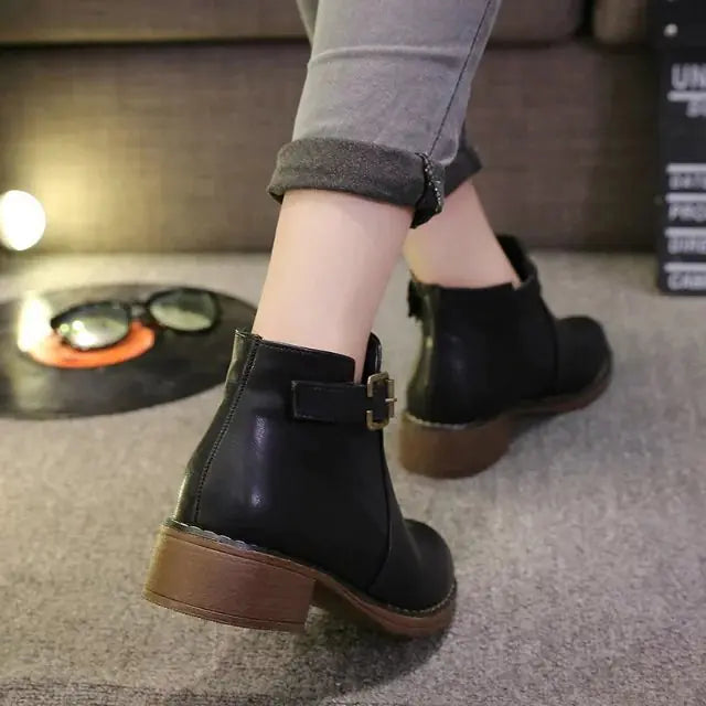 Chunky Heel Martin Boots - Low Heel Ankle Booties