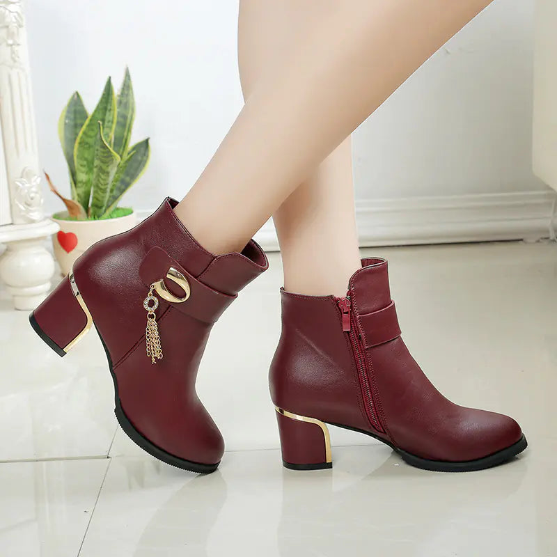 Women's Round Toe High Heel Chunky Heel Ankle Boots