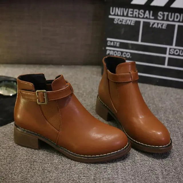Chunky Heel Martin Boots - Low Heel Ankle Booties