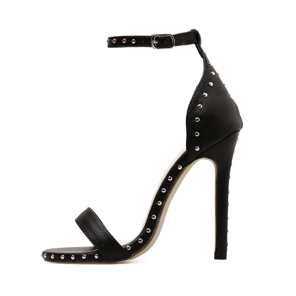Studded High Heel Sandals with Strap and Thin Heel