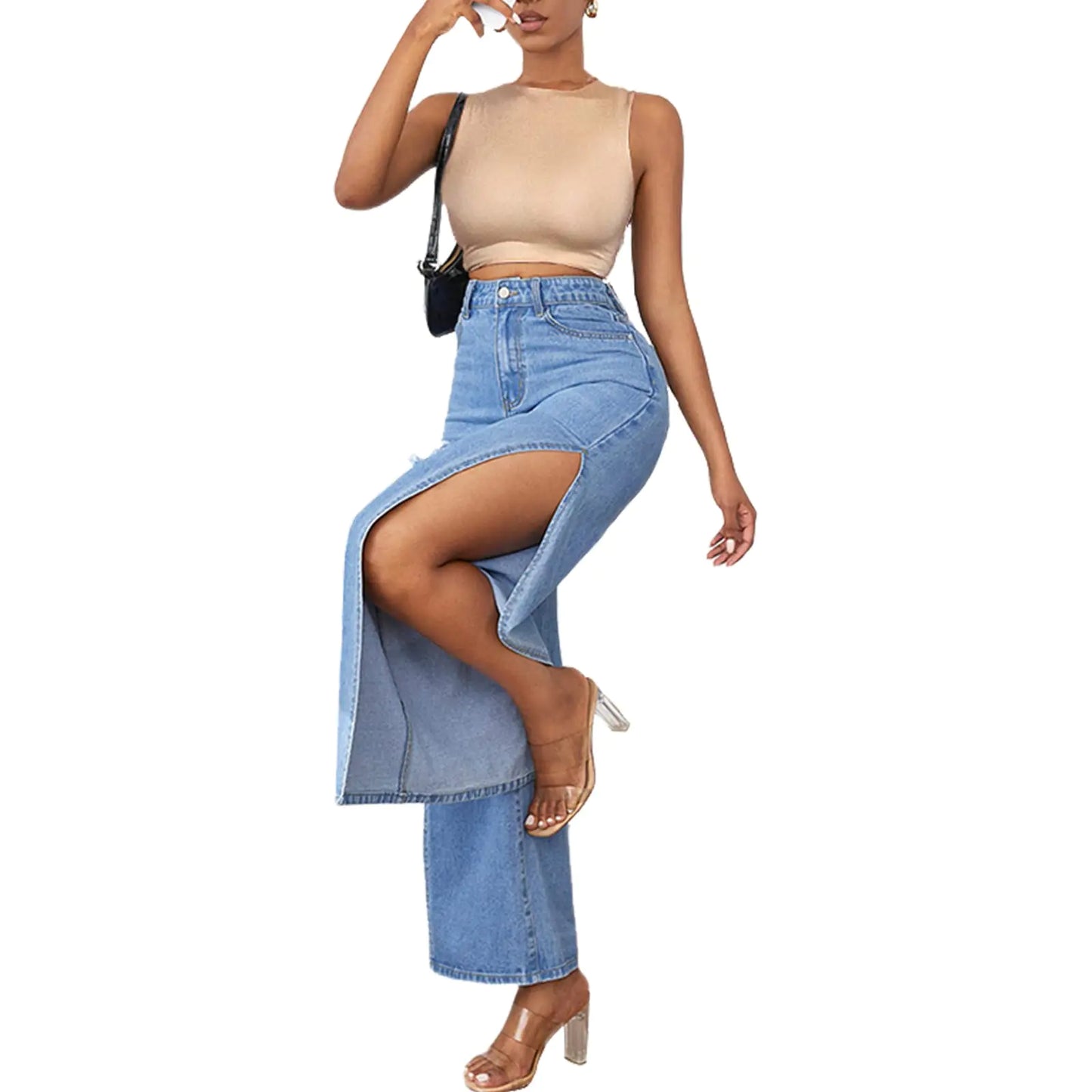 SCOMCHIC Womens High Waisted Wide Leg Ripped Jeans High Side Slit Distressed Denim Jeans Pants Relaxed Fit Baggy Jeans S-3XL