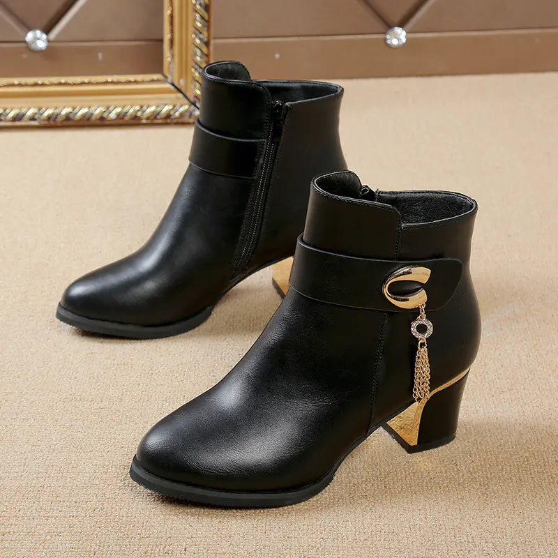 Women's Round Toe High Heel Chunky Heel Ankle Boots