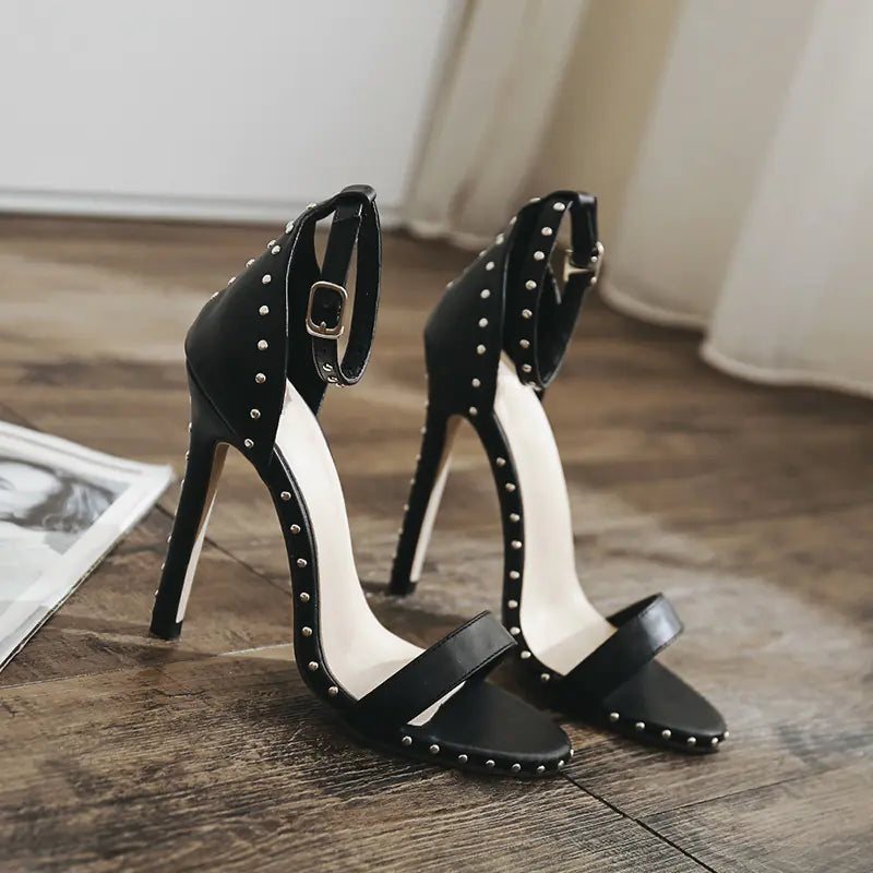 Studded High Heel Sandals with Strap and Thin Heel