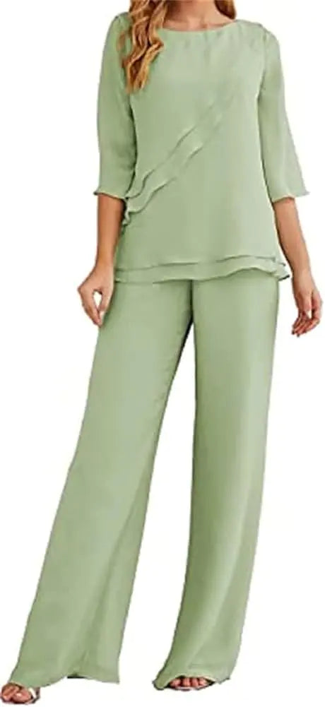 Womens Wedding Pant Suits Elegant Mother of The Bride Pant Suit Chiffon Pants Suits for Women 10 Sage Green
